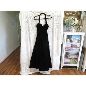 Vintage Jessica McClintock Black Velour Velvet Halter Dress w/Tulle size 8